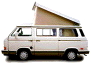 Illustration of a Vanagon with its pop-top raised